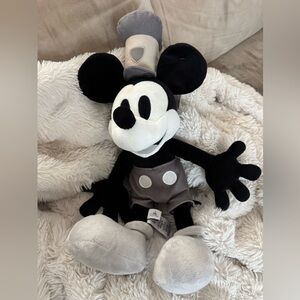 Disney Steamboat Willie Black, White and Gray Vintage-Style Mickey Mouse Plush